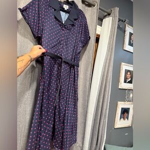 Unique Vintage Navy Dress with Pink Polka Dots NWT 5X